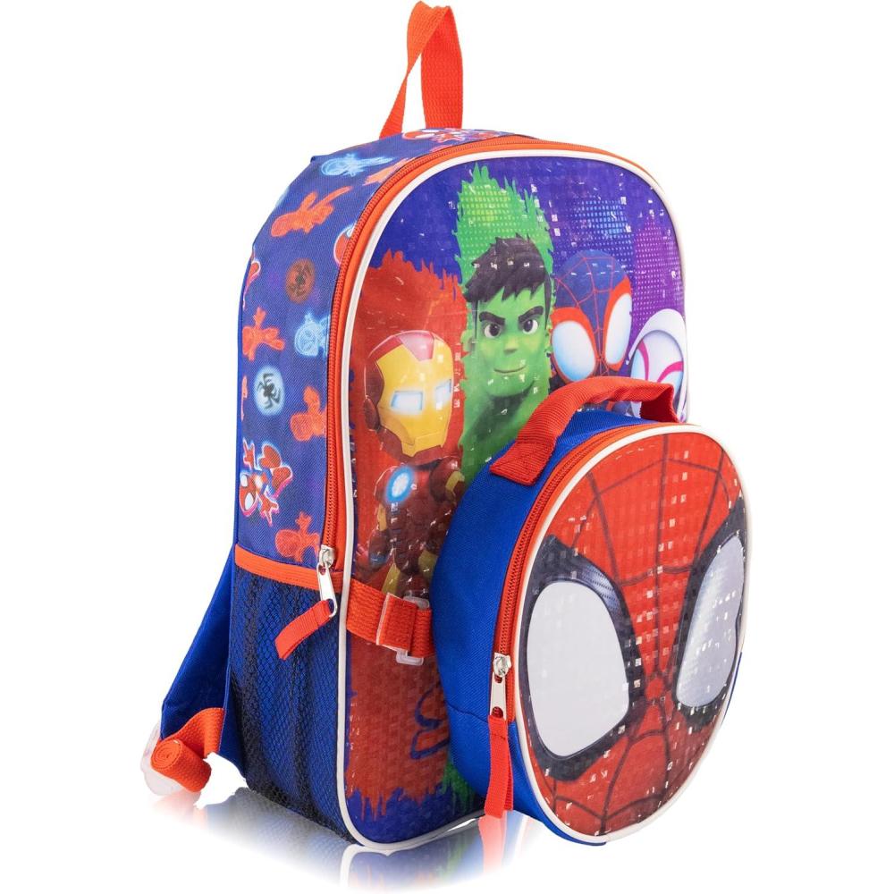 imageBluey Backpack with Lunch Box for Kids Insulated Lunch Bag for Boys Girls Toddlers 14 Backpack for School and Reusable LunchboxSpidey and Friends