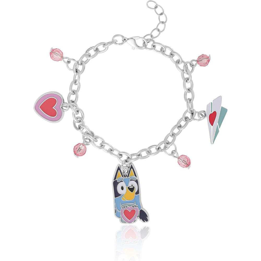 imageBluey Charm Bracelet for Girls Official License 651 Fashion Bracelet with Heart Charms