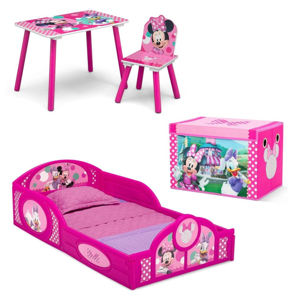 imageDelta Children Bluey 4Piece Toddler RoominaBox Set Includes Sleep and Play Toddler Bed Table 1 Chair and Fabric Toy Box BlueMinnie Mouse