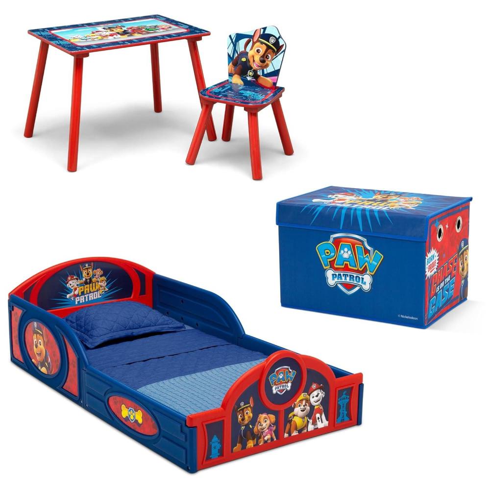 imageDelta Children Bluey 4Piece Toddler RoominaBox Set Includes Sleep and Play Toddler Bed Table 1 Chair and Fabric Toy Box BluePaw Patrol