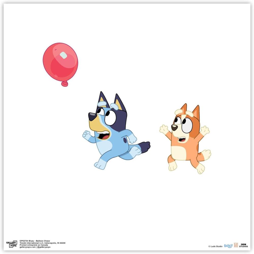imageGallery Pops Bluey Balloon Chase Wall Art White Framed Version 12 x 12 Gallery Pops Wall ArtUnframed Version
