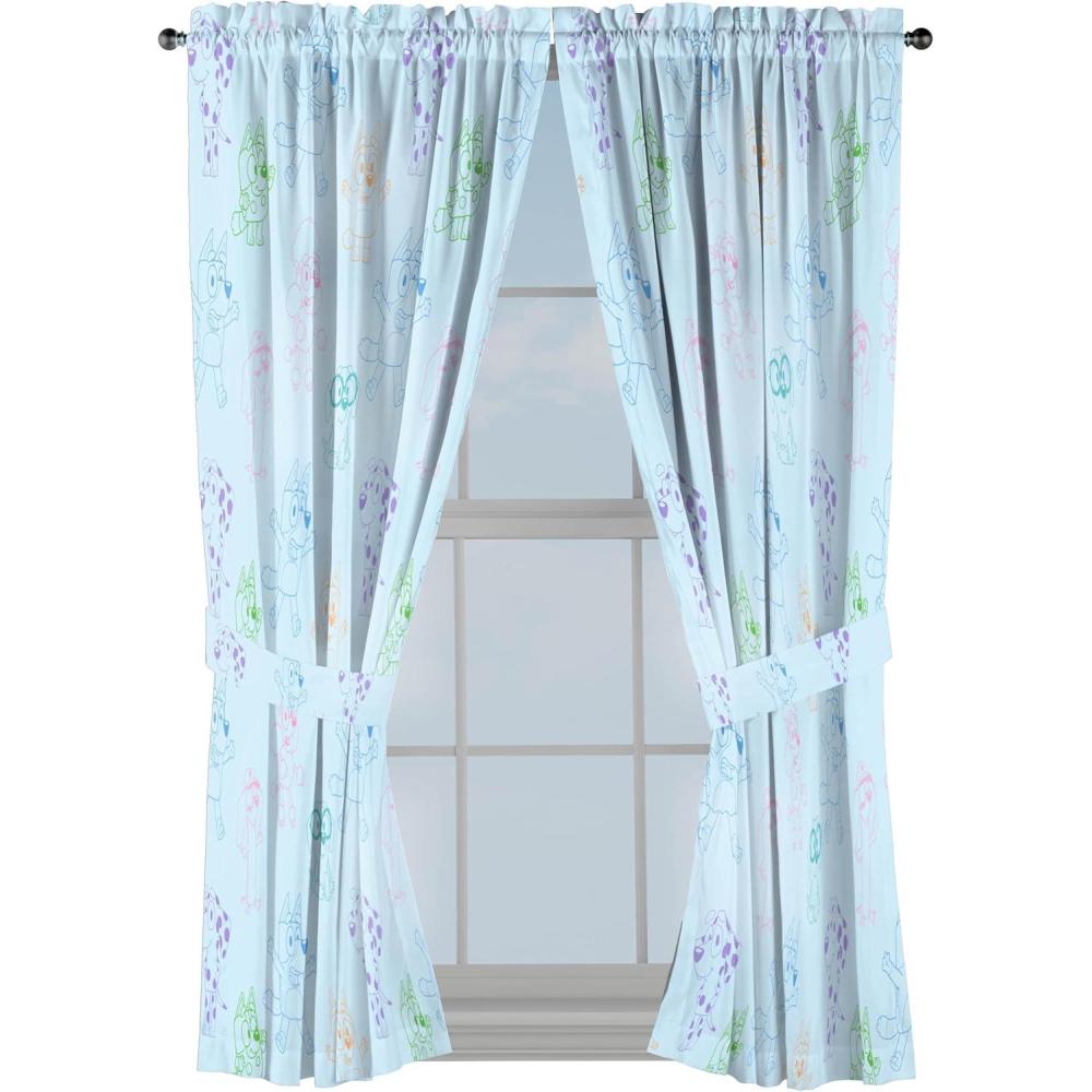 imageJay Franco Window Curtains for Kids Bedroom 4Piece Drape Set with 2 Tiebacks Grey Bluey 42 W x 84 L Pack of 2Blue Bluey