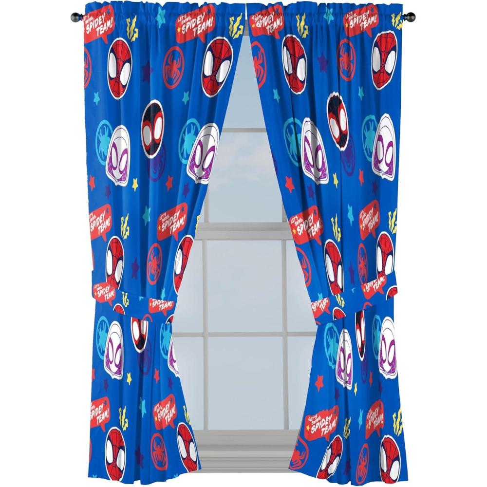 imageJay Franco Window Curtains for Kids Bedroom 4Piece Drape Set with 2 Tiebacks Grey Bluey 42 W x 84 L Pack of 2Blue Spidey His Amazing Friends