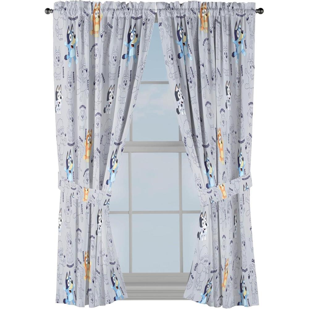 imageJay Franco Window Curtains for Kids Bedroom 4Piece Drape Set with 2 Tiebacks Grey  Bluey 42 W x 84 L Pack of 2Grey  Bluey