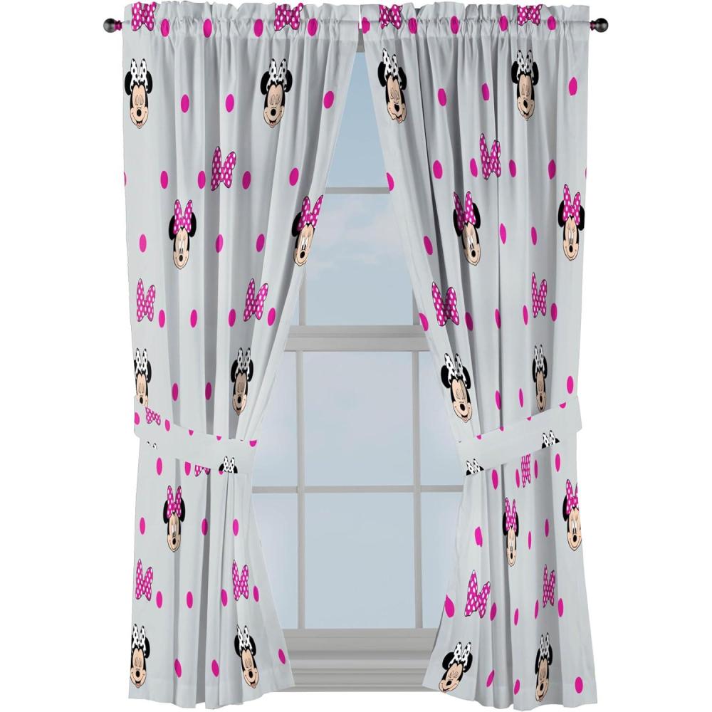 imageJay Franco Window Curtains for Kids Bedroom 4Piece Drape Set with 2 Tiebacks Grey  Bluey 42 W x 84 L Pack of 2Grey  Minnie Mouse
