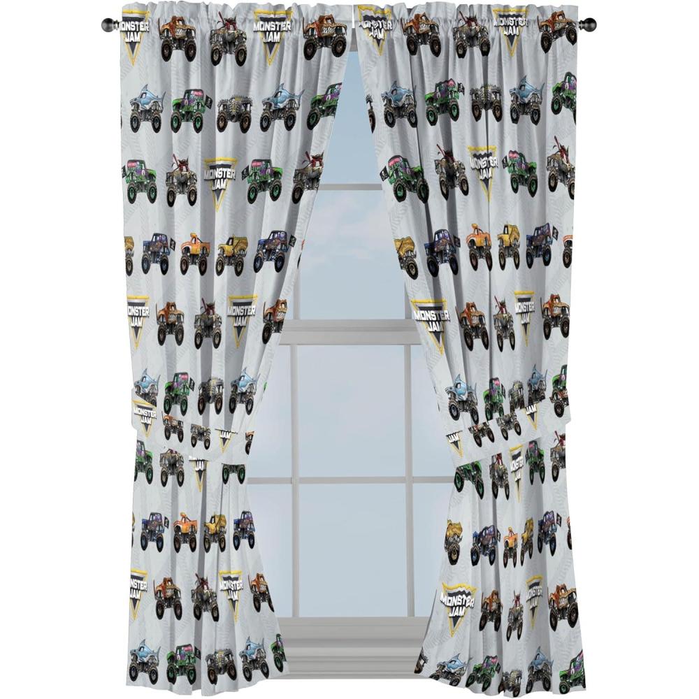 imageJay Franco Window Curtains for Kids Bedroom 4Piece Drape Set with 2 Tiebacks Grey Bluey 42 W x 84 L Pack of 2Grey Monster Jam