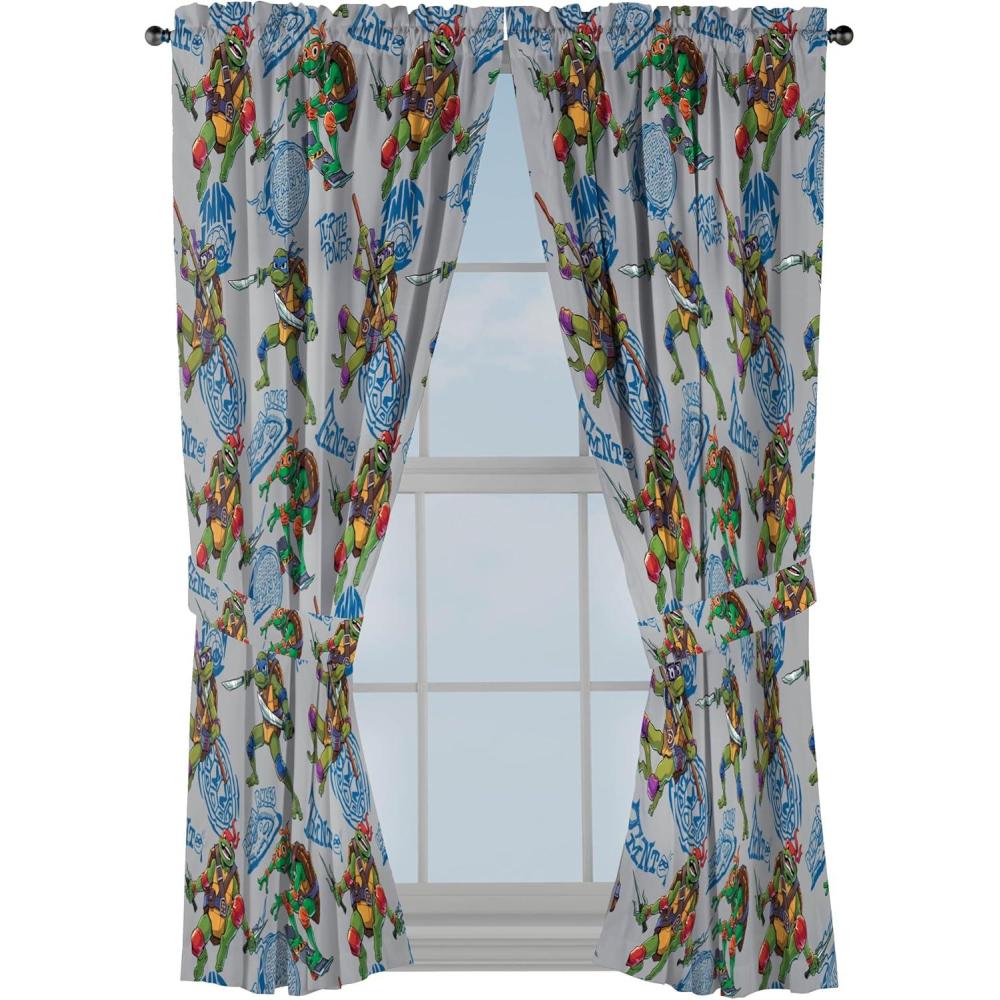 imageJay Franco Window Curtains for Kids Bedroom 4Piece Drape Set with 2 Tiebacks Grey  Bluey 42 W x 84 L Pack of 2Grey  Teenage Mutant Ninja Turtles