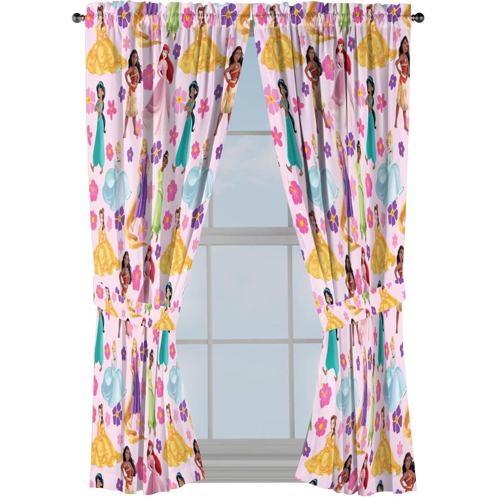 imageJay Franco Window Curtains for Kids Bedroom 4Piece Drape Set with 2 Tiebacks Grey  Bluey 42 W x 84 L Pack of 2Pink  Disney Princess