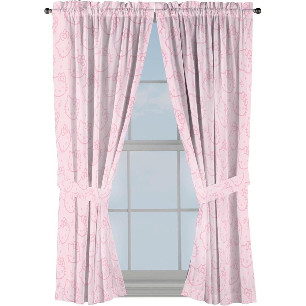 imageJay Franco Window Curtains for Kids Bedroom 4Piece Drape Set with 2 Tiebacks Grey Bluey 42 W x 84 L Pack of 2Pink Hello Kitty