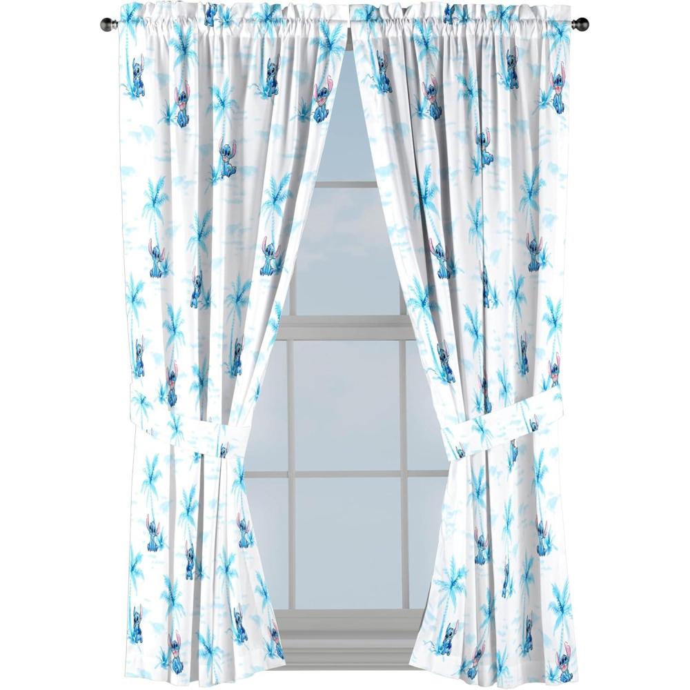 imageJay Franco Window Curtains for Kids Bedroom 4Piece Drape Set with 2 Tiebacks Grey Bluey 42 W x 84 L Pack of 2White Lilo Stitch