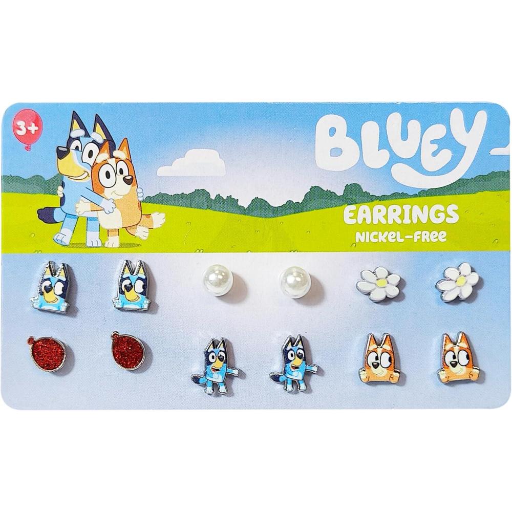 imageLUV HER Bluey Hypoallergenic Earrings for Girls Ages 4 Safe Stud amp Fishhook Styles Jewelry Gift for Sensitive Ears amp Cartoon Lovers 6 Pairs
