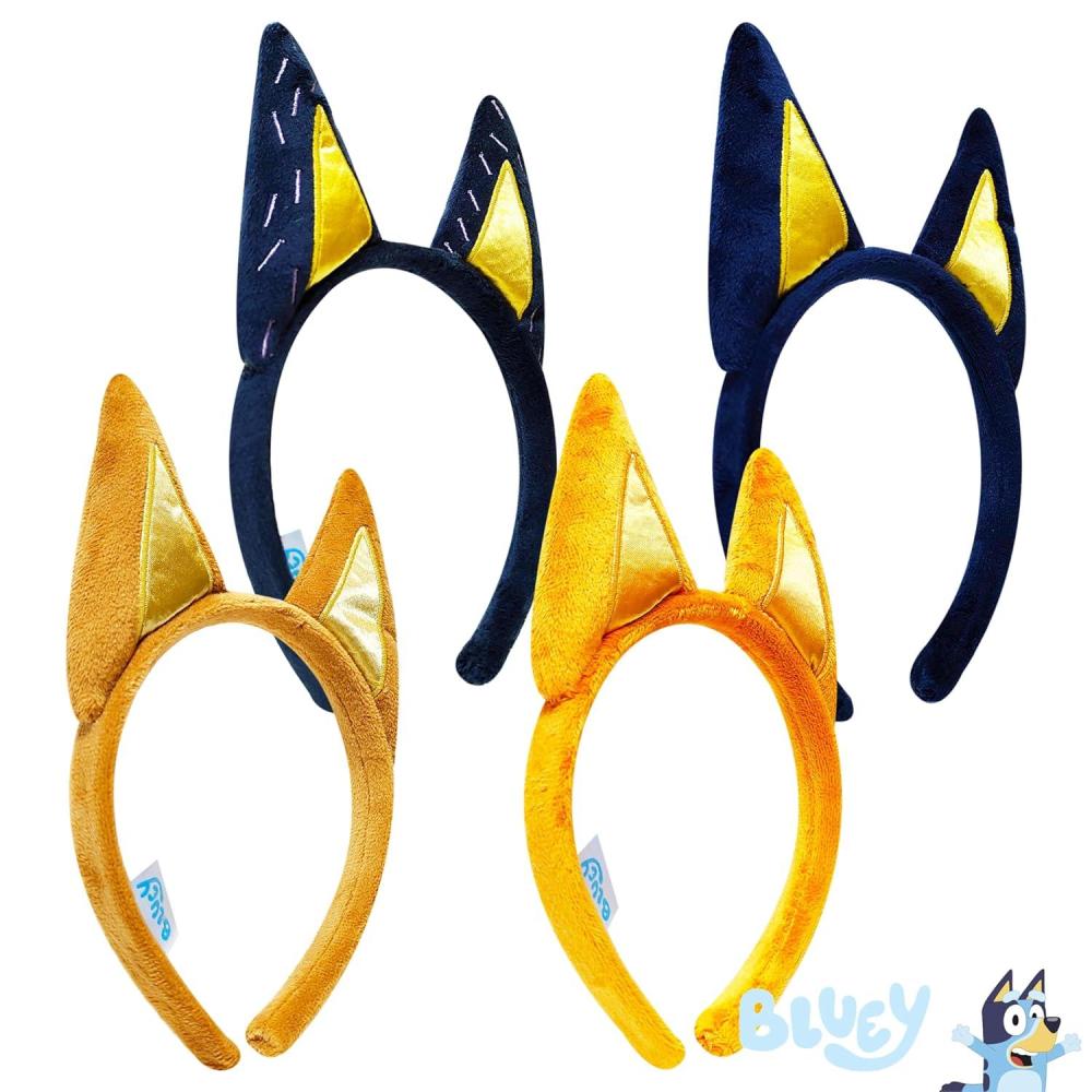 imageLUV HER Bluey Party Supplies 4pc Animal Costume Ears Headband Plush Soft Ears Elastic Family Headbands for Halloween Birthday Play Day
