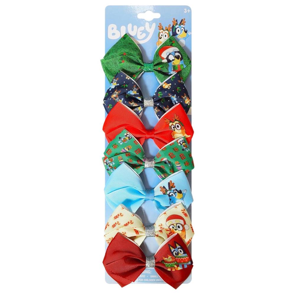 imageLuv Her Licensed Bluey Girls Hair Bows for Girls  Hair Accessories Gift Set  7 Pcs 4 Inch Bundle  Bluey Christmas Hair clips  Alligator Clip  Ages 3