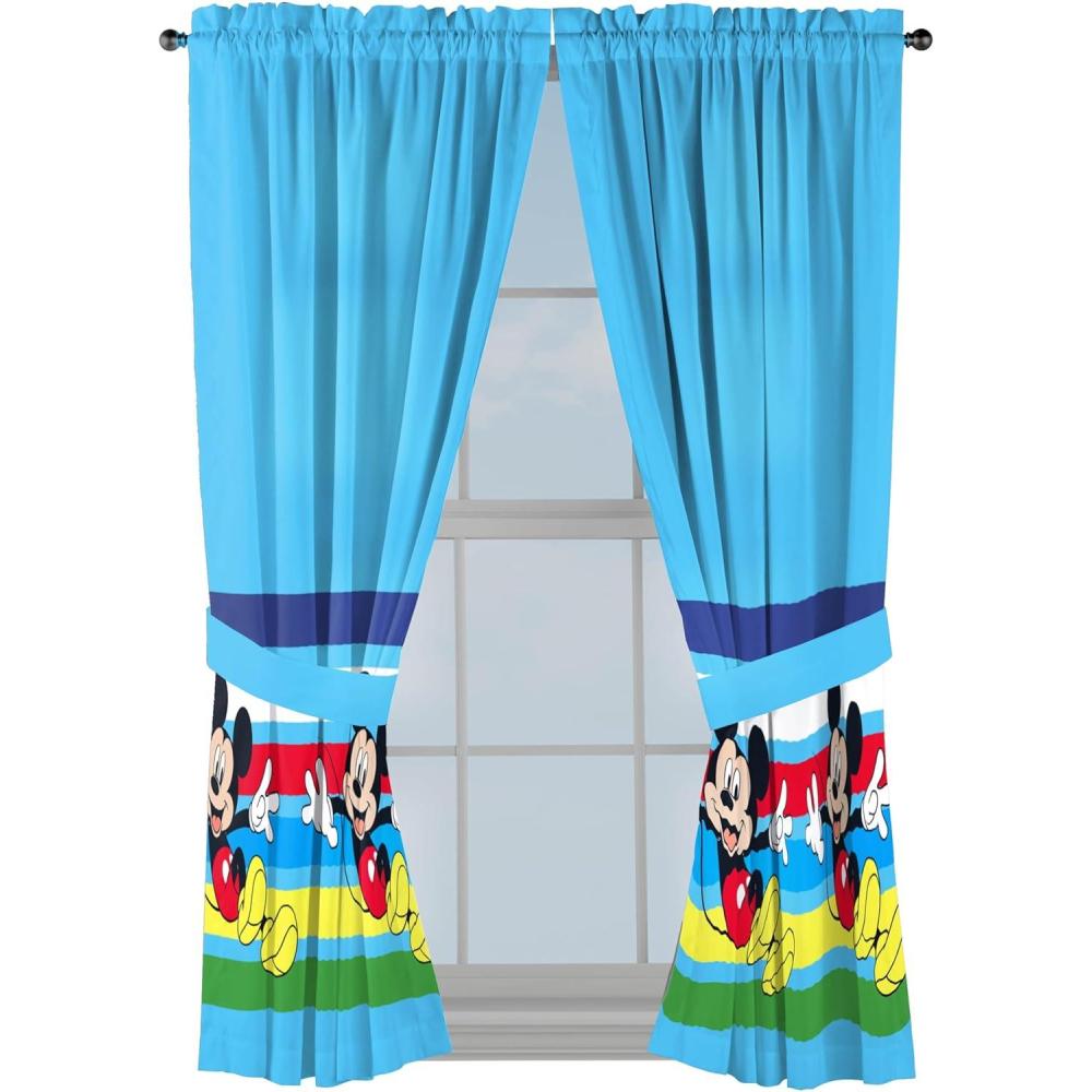imageSunny Side Up Window Curtains for Kids Bedroom 4Piece Drape Set with 2 Tiebacks Teal  Bluey 42 W x 84 L Pack of 2Blue  Mickey Mouse