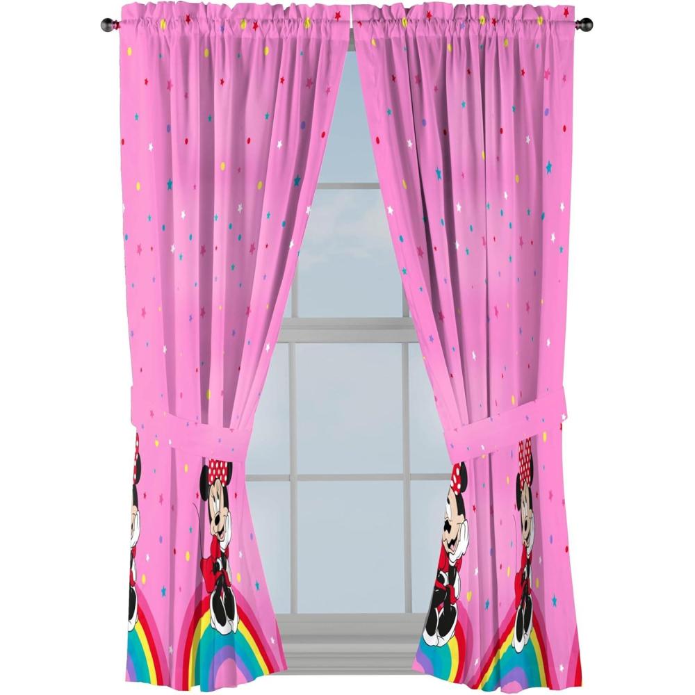 imageSunny Side Up Window Curtains for Kids Bedroom 4Piece Drape Set with 2 Tiebacks Teal  Bluey 42 W x 84 L Pack of 2Pink  Minnie Mouse