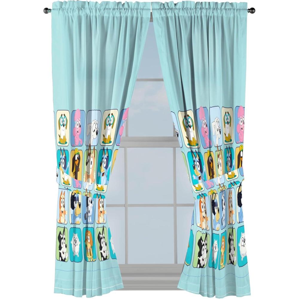 imageSunny Side Up Window Curtains for Kids Bedroom 4Piece Drape Set with 2 Tiebacks Teal Bluey 42 W x 84 L Pack of 2Teal Bluey