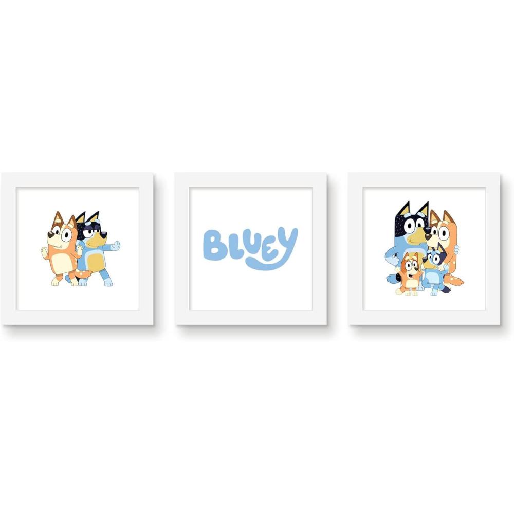 imageTrends International Gallery Pops Bluey  Family Wall Art Bundle 3Pack Gallery Pops Wall Art White Framed VersionWhite Framed Version