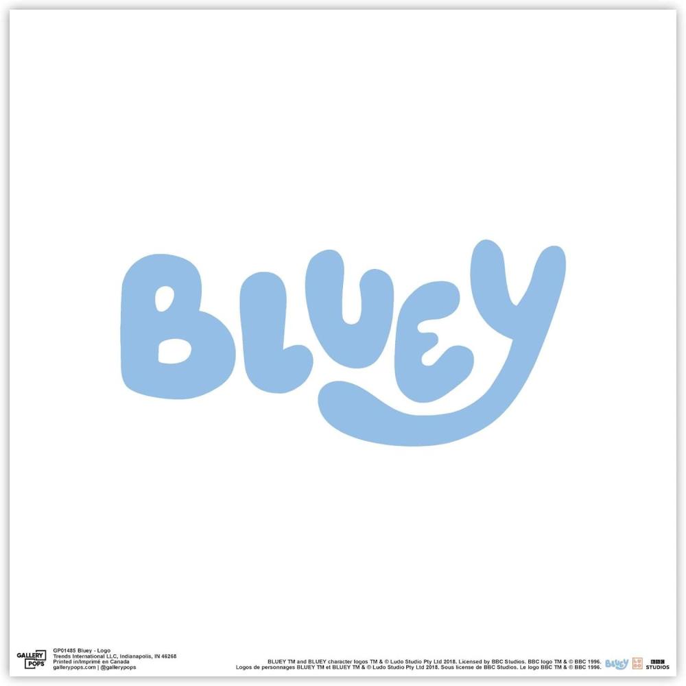 imageTrends International Gallery Pops Bluey Logo Wall Art White Framed Version 12 x 12Unframed Version