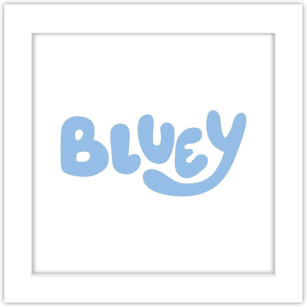 imageTrends International Gallery Pops Bluey  Logo Wall Art White Framed Version 12 x 12White Framed Version