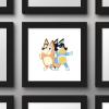 Gallery Pops Bluey – Bandit and Chilli Graphic Wall Art, White Framed Version, 12” x 12”(Black Framed Version)