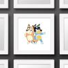 Gallery Pops Bluey – Bandit and Chilli Graphic Wall Art, White Framed Version, 12” x 12”(White Framed Version)