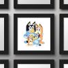 Gallery Pops Bluey – Dad, Mum, Bluey and Bingo Wall Art, White Framed Version, 12” x 12”(Black Framed Version)