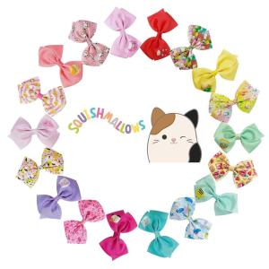 Baby Shark Kids Hair Bows – Hair Accessories Gift Set – 7 Pcs 4 Inch Bundle for Girls – Different Character on each Clip – Alligator Clip – Ages 3 +(Special Squishmallows)