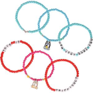 Bingo and Bluey Bracelets for Girls 6-Piece Set Official License, Stretch Friendship Bracelets,