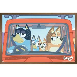 Bluey – Car Ride Wall Poster, 19L” x 13W”, Premium Unframed Version(Bronze Framed Version)