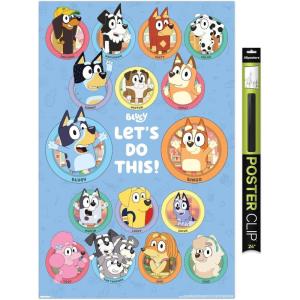 Bluey – Grid Wall Poster, 19L” x 13W”, Premium Unframed Version(Poster & Clip Bundle)