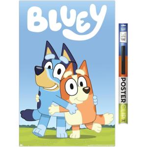 Bluey – Hug Wall Poster, 22.4L” x 14.7W”, Barnwood Framed Version(Poster & Clip Bundle)