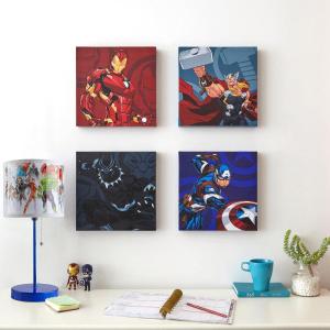 Bluey Canvas Wall Art – 4-Piece Set for Kids’ Room Décor, Each Print 12″x12″, Colorful and Fun Artwork for Bedroom, Nursery, or Playroom(Avengers / Iron man  Thor  Black Panther  Captain America)