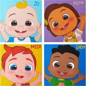 Bluey Canvas Wall Art – 4-Piece Set for Kids’ Room Décor, Each Print 12″x12″, Colorful and Fun Artwork for Bedroom, Nursery, or Playroom(Cocomelon)