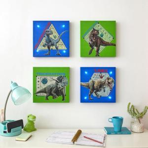 Bluey Canvas Wall Art – 4-Piece Set for Kids’ Room Décor, Each Print 12″x12″, Colorful and Fun Artwork for Bedroom, Nursery, or Playroom(Jurassic World Green/Blue)