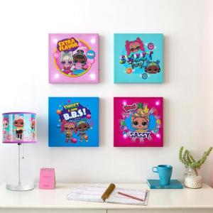 Bluey Canvas Wall Art – 4-Piece Set for Kids’ Room Décor, Each Print 12″x12″, Colorful and Fun Artwork for Bedroom, Nursery, or Playroom(LOL Surprise / Sweet Things)