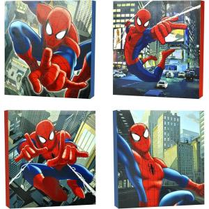 Bluey Canvas Wall Art – 4-Piece Set for Kids’ Room Décor, Each Print 12″x12″, Colorful and Fun Artwork for Bedroom, Nursery, or Playroom(Spiderman)