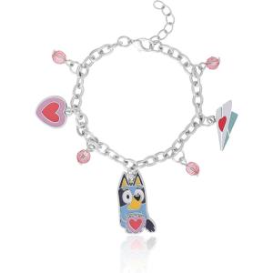 Bluey Charm Bracelet for Girls Official License, 6.5″+1″ Fashion Bracelet with Heart Charms