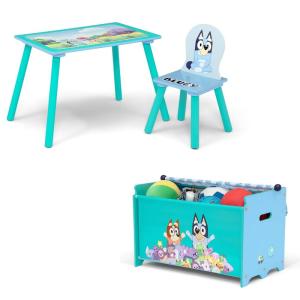 Delta Children Bluey 3-Piece Toddler Playroom Set – Includes Table, Chair and Toy Box, Blue(Bluey)