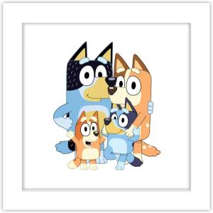 Gallery Pops Bluey – Dad, Mum, Bluey and Bingo Wall Art, White Framed Version, 12” x 12”(White Framed Version)