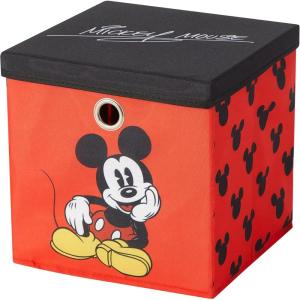 Idea Nuova Bluey Collapsible Fabric Storage Cube,10” Organizer Bin with Lid for Bedroom, Playroom, and Closet(Mickey Mouse)