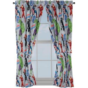 Jay Franco Window Curtains for Kids Bedroom 4-Piece Drape Set with 2 Tiebacks, Grey – Bluey, 42″ W x 84″ L (Pack of 2)(Grey – Avengers)