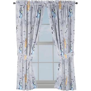 Jay Franco Window Curtains for Kids Bedroom 4-Piece Drape Set with 2 Tiebacks, Grey – Bluey, 42″ W x 84″ L (Pack of 2)(Grey – Bluey)