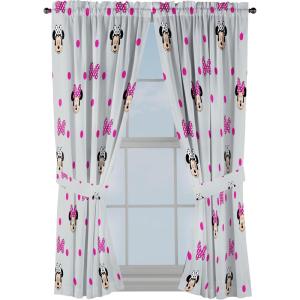 Jay Franco Window Curtains for Kids Bedroom 4-Piece Drape Set with 2 Tiebacks, Grey – Bluey, 42″ W x 84″ L (Pack of 2)(Grey – Minnie Mouse)
