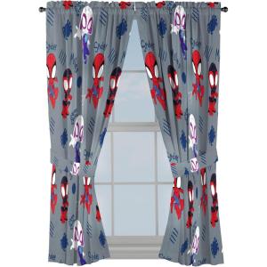 Jay Franco Window Curtains for Kids Bedroom 4-Piece Drape Set with 2 Tiebacks, Grey – Bluey, 42″ W x 84″ L (Pack of 2)(Grey – Spidey & His Amazing Friends)