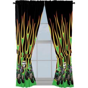 Sunny Side Up Window Curtains for Kids Bedroom 4-Piece Drape Set with 2 Tiebacks, Teal – Bluey, 42″ W x 84″ L (Pack of 2)(Black – Monster Jam)