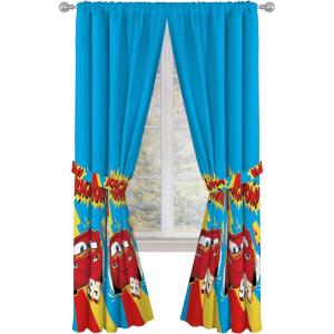 Sunny Side Up Window Curtains for Kids Bedroom 4-Piece Drape Set with 2 Tiebacks, Teal – Bluey, 42″ W x 84″ L (Pack of 2)(Blue – Cars)
