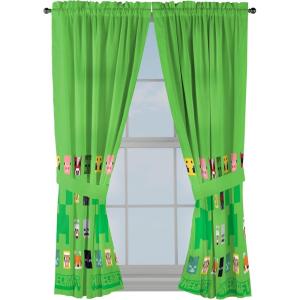 Sunny Side Up Window Curtains for Kids Bedroom 4-Piece Drape Set with 2 Tiebacks, Teal – Bluey, 42″ W x 84″ L (Pack of 2)(Green – Minecraft)