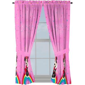 Sunny Side Up Window Curtains for Kids Bedroom 4-Piece Drape Set with 2 Tiebacks, Teal – Bluey, 42″ W x 84″ L (Pack of 2)(Pink – Minnie Mouse)