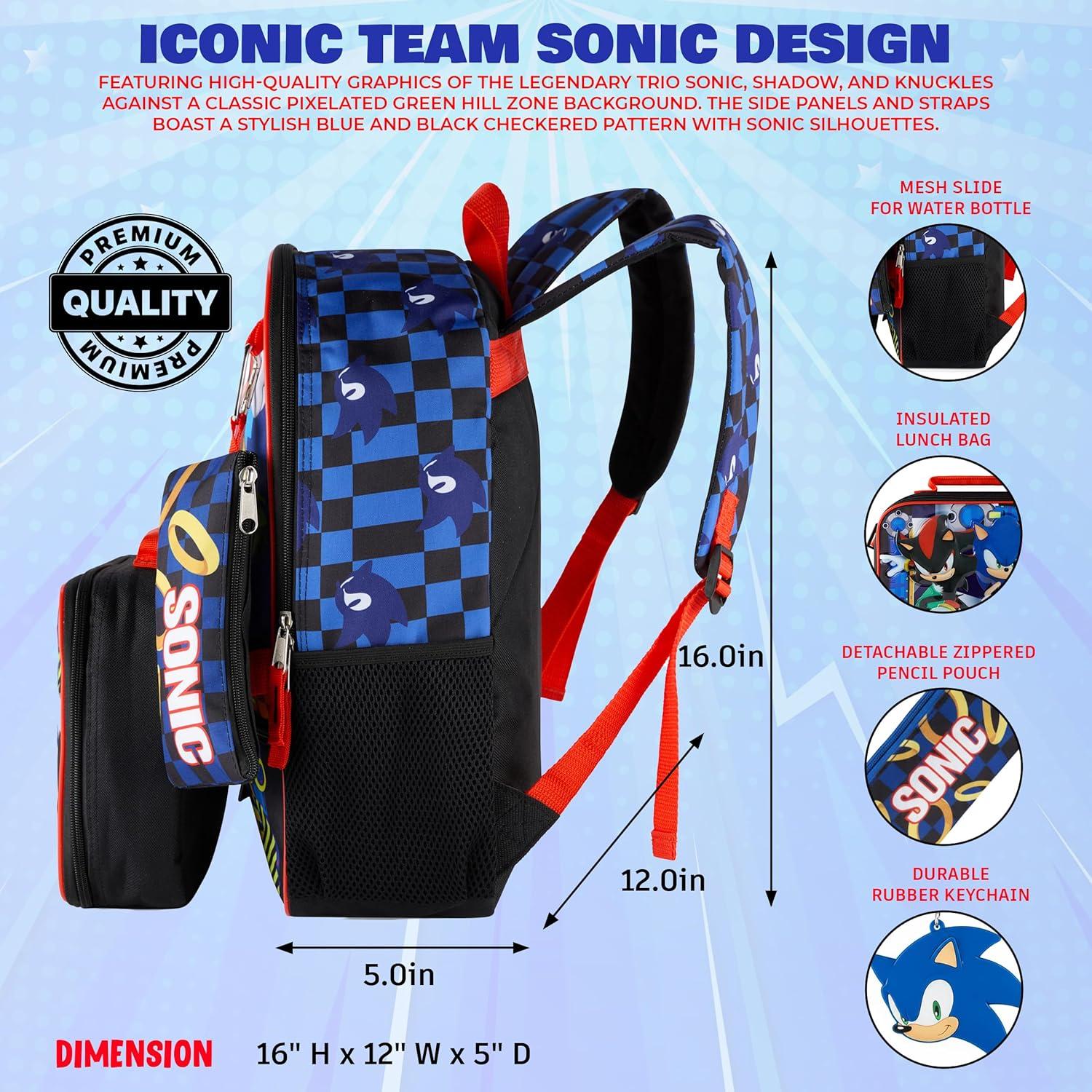 imageAI ACCESSORY INNOVATIONS Bluey 4 Piece Backpack Set for Pre School Girls amp Boys Kids 16 School BagSonic Shadow Knuckles