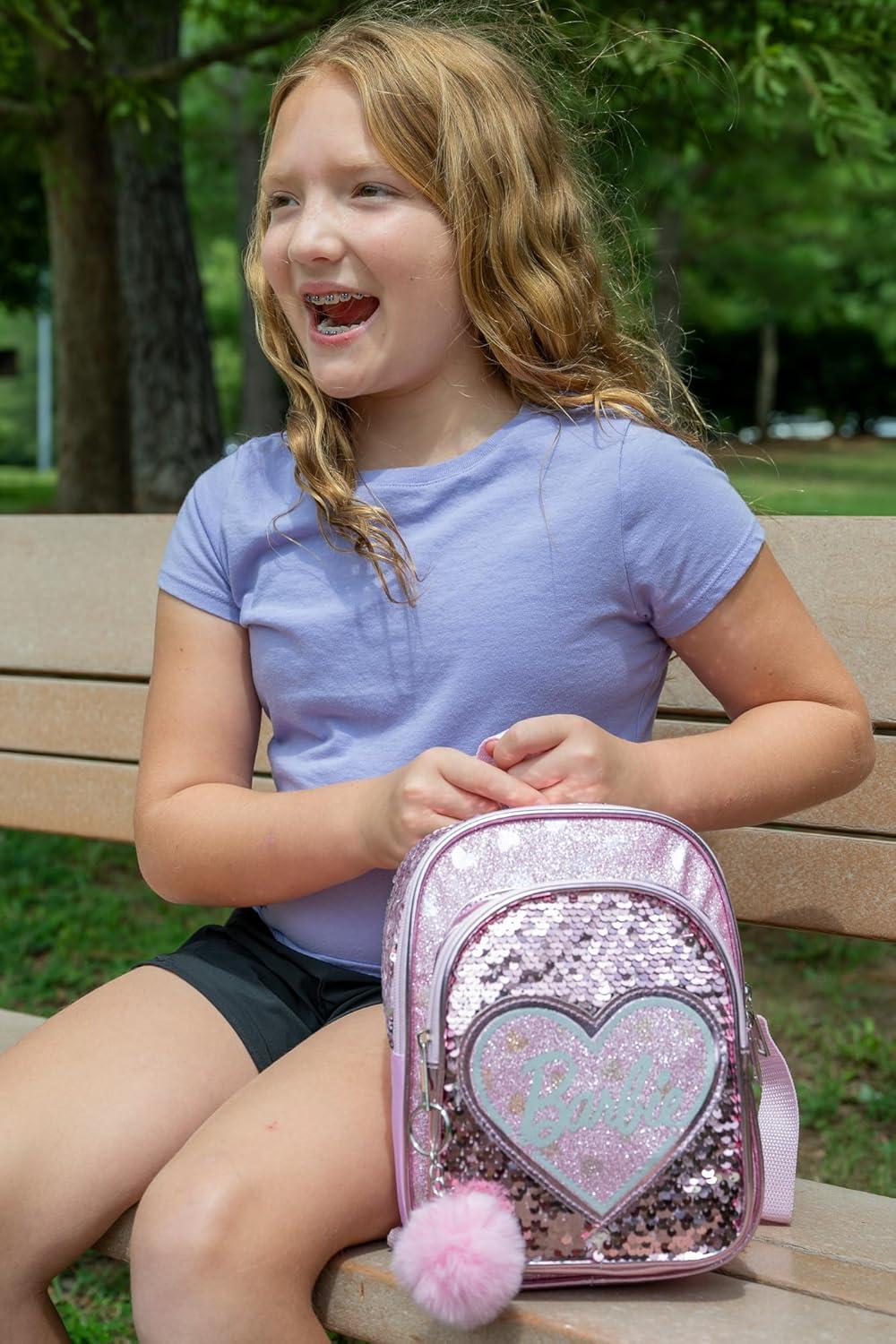 imageAI ACCESSORY INNOVATIONS Bluey 9 Micro Mini Backpack Purse Featuring a 3D Bluey Glitter Patch with Pom Pom Dangle BlueBarbie